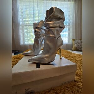 Schutz- Gorgeous Metallic Silver Stiletto Slouch Boot